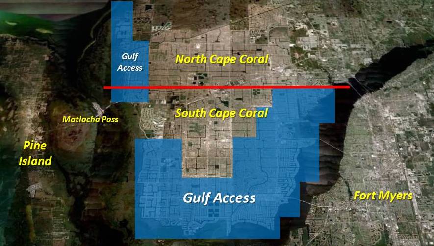 Map / Satellite View of Cape Coral and Gulf Access Lots Picture