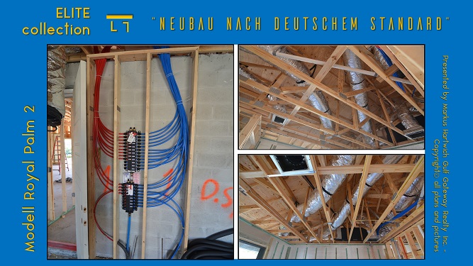 Picture of the installed manabloc system, air conditioning ductwork and plumbing pipes and lines