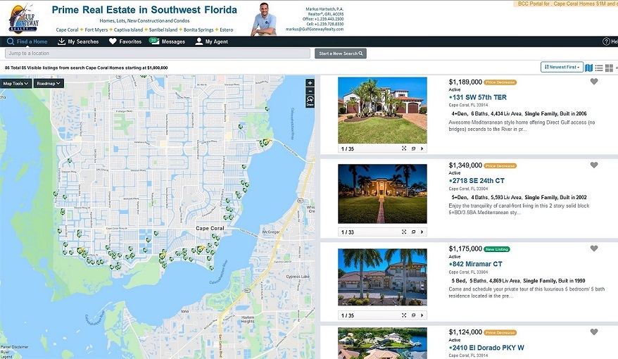 Picture of the client portal showing properties in details side by side with a map