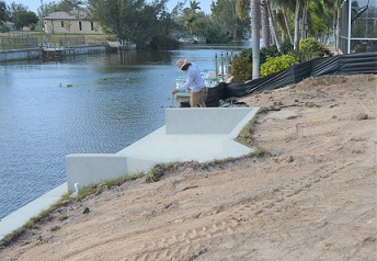 Picture showing the finished concrete patio at the seawall