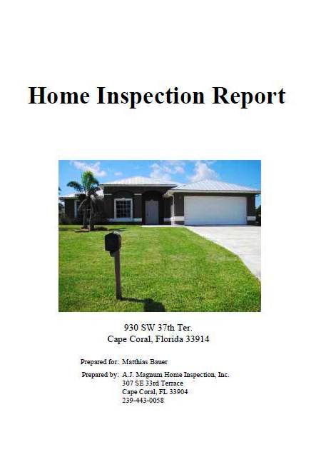 Cape Coral Haus kaufen Bericht Inspektion Überprüfung Mängel - Bild eines Inspektionsberichts